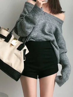 COMMENSE Solid High Waist Zip Shorts* Shorts|Bottoms