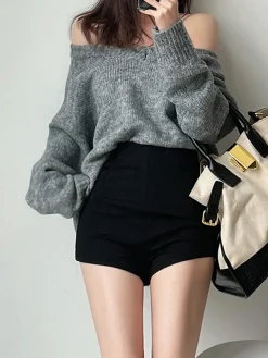 COMMENSE Solid High Waist Zip Shorts* Shorts|Bottoms