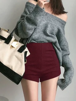 COMMENSE Solid High Waist Zip Shorts* Shorts|Bottoms