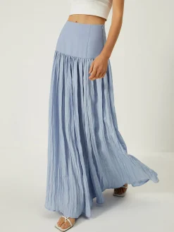 COMMENSE Solid High-Waisted Ruffle Pleated Maxi Skirt* Skirts|Bottoms
