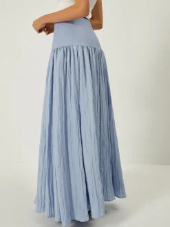 COMMENSE Solid High-Waisted Ruffle Pleated Maxi Skirt* Skirts|Bottoms