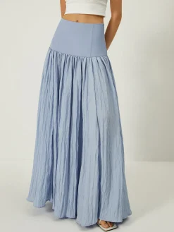 COMMENSE Solid High-Waisted Ruffle Pleated Maxi Skirt* Skirts|Bottoms