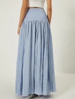 COMMENSE Solid High-Waisted Ruffle Pleated Maxi Skirt* Skirts|Bottoms