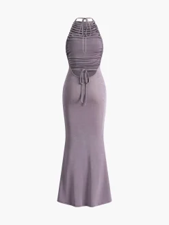 COMMENSE Solid Knotted Skinny Long Dress* Casual Dresses|Cocktail & Party Dresses