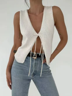 COMMENSE Solid Knotted Sweater Vest* Sweater Vests|Sweaters & Cardigans