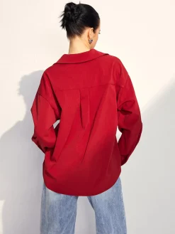 COMMENSE Solid Lapel Button Draped Shirt* Blouses & Shirts|Tops