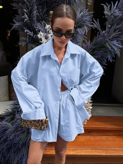 COMMENSE Solid Lapel Pocket Loose Shorts Set* Shorts Sets|Shorts