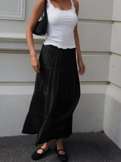 COMMENSE Solid Layered Long Skirt* Skirts|Bottoms