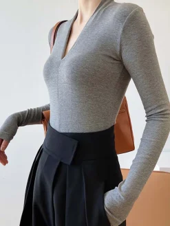 COMMENSE Solid Long Sleeve Knit Top* Sweater Tops|Sweaters & Cardigans