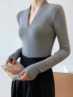 COMMENSE Solid Long Sleeve Knit Top* Sweater Tops|Sweaters & Cardigans