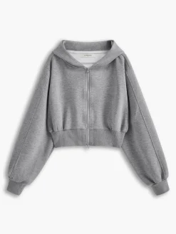 COMMENSE Solid Long Sleeve Zip Crop Hoodie* Long Sleeve Sets|Outerwear