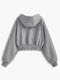 COMMENSE Solid Long Sleeve Zip Crop Hoodie* Long Sleeve Sets|Outerwear