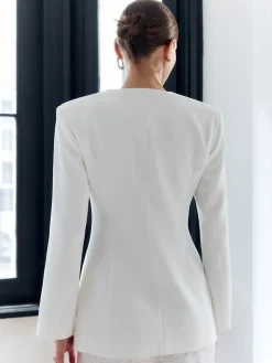 COMMENSE Solid Metal Button V-Neck Blazer* Outerwear|Blazers
