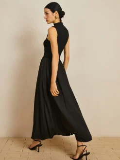 COMMENSE Solid Mock Neck Sleeveless Long Dress* Black Dresses|Casual Dresses