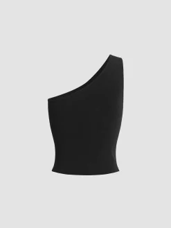 COMMENSE Solid One Shoulder Top* Tank Tops & Camis|Tops