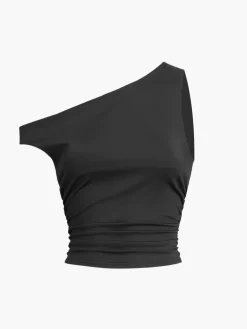 COMMENSE Solid One-Shoulder Sleeveless Short Top* T-shirts|Tops