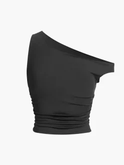 COMMENSE Solid One-Shoulder Sleeveless Short Top* T-shirts|Tops