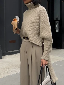 COMMENSE Solid Oversized Ribbed Knit High Neck Sweater* Sweater Tops|Sweaters & Cardigans