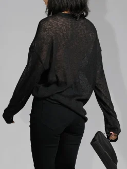 COMMENSE Solid Sheer Long Sleeve Top* T-shirts|Tops