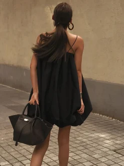COMMENSE Solid Sleeveless Balloon Cami Dress* Black Dresses|Casual Dresses