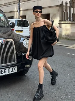 COMMENSE Solid Sleeveless Balloon Cami Dress* Black Dresses|Casual Dresses
