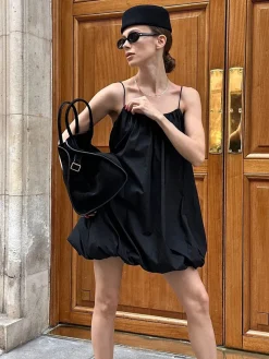 COMMENSE Solid Sleeveless Balloon Cami Dress* Black Dresses|Casual Dresses