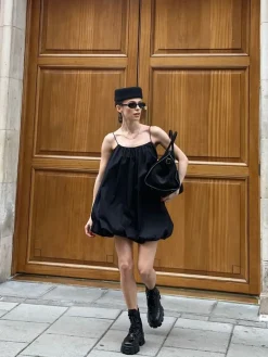 COMMENSE Solid Sleeveless Balloon Cami Dress* Black Dresses|Casual Dresses