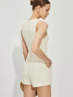 COMMENSE Solid Sleeveless Tweed Shorts Set* Shorts Sets|Shorts