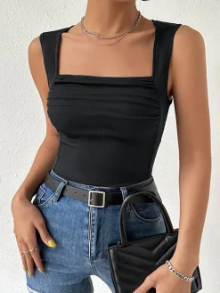 COMMENSE Solid Square Neck Cami Top* Tank Tops & Camis|Tops