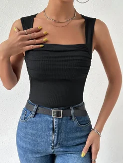 COMMENSE Solid Square Neck Cami Top* Tank Tops & Camis|Tops