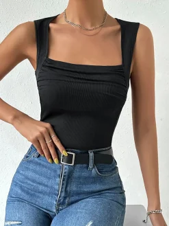COMMENSE Solid Square Neck Cami Top* Tank Tops & Camis|Tops
