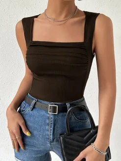 COMMENSE Solid Square Neck Cami Top* Tank Tops & Camis|Tops