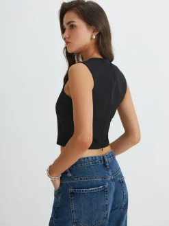 COMMENSE Solid Square Neck Pleated Tank Top* Tank Tops & Camis|Tops