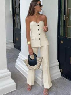 COMMENSE Solid Straight Leg Pants* Pants|Matching Sets