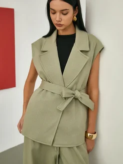 COMMENSE Solid Tailored Belted Vest* Outerwear|Vests