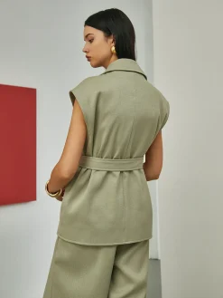 COMMENSE Solid Tailored Belted Vest* Outerwear|Vests