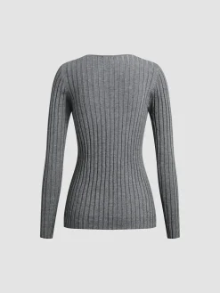 COMMENSE Solid Textured V-neck Knit Top* Sweater Tops|Sweaters & Cardigans