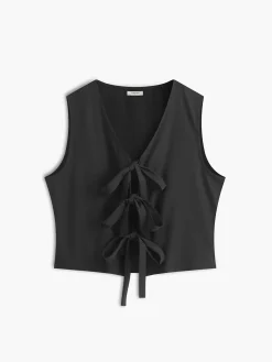 COMMENSE Solid V-Neck Tie Front Vest* Vests|Tank Tops & Camis