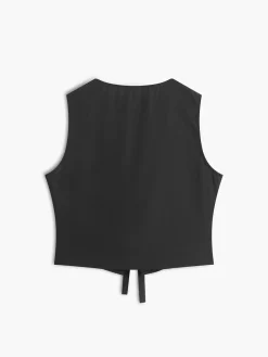 COMMENSE Solid V-Neck Tie Front Vest* Vests|Tank Tops & Camis
