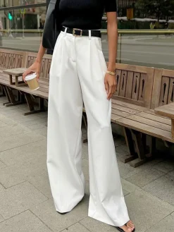 COMMENSE Solid Wide Leg Pants Without Belt* Pants|Wide Leg