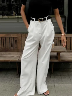 COMMENSE Solid Wide Leg Pants Without Belt* Pants|Wide Leg