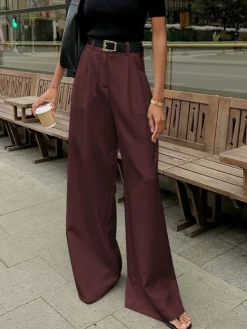 COMMENSE Solid Wide Leg Pants Without Belt* Pants|Wide Leg