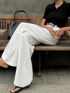 COMMENSE Solid Wide Leg Pants Without Belt* Pants|Wide Leg