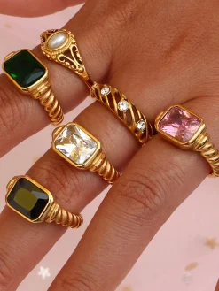 COMMENSE Spiral Stainless Gemstone Ring* Rings & Bracelets|Accessories
