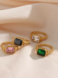 COMMENSE Spiral Stainless Gemstone Ring* Rings & Bracelets|Accessories