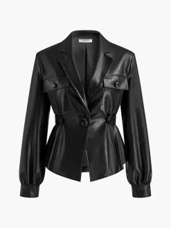COMMENSE Split Belted Faux Leather Jacket* Outerwear|Jackets