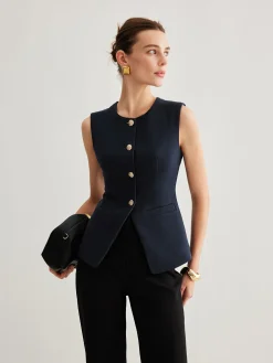 COMMENSE Split Button Down Slim Vest* Outerwear|Vests