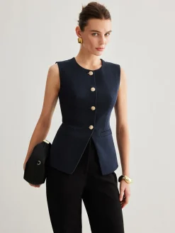 COMMENSE Split Button Down Slim Vest* Outerwear|Vests