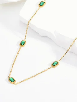 COMMENSE Square Green Zircon Necklace* Necklaces|Accessories