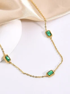 COMMENSE Square Green Zircon Necklace* Necklaces|Accessories